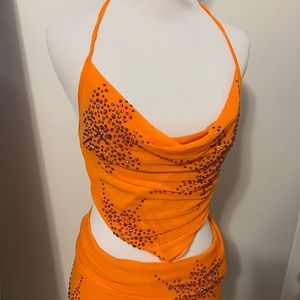 Orange Rhinestone 2 Piece